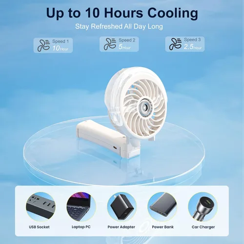 Vista 8 de HandFan Ventilador de nebulización portátil mejorado, ventilador de niebla personal recargable, ventiladores de niebla de agua en aerosol, mini Beige
