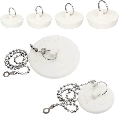 Vista 9 de Paquete de 2 tapones de bañera, tapones de goma para bañera con tapón de drenaje con cadena de cuentas de acero inoxidable de 15", tapón de baño