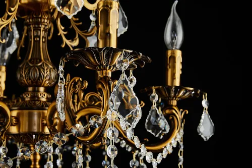 Vista 5 de Candelabros clásicos de cristal estilo vela tradicional de 6 luces para comedor, sala de estar, dormitorio, entrada, acabado dorado antiguo
