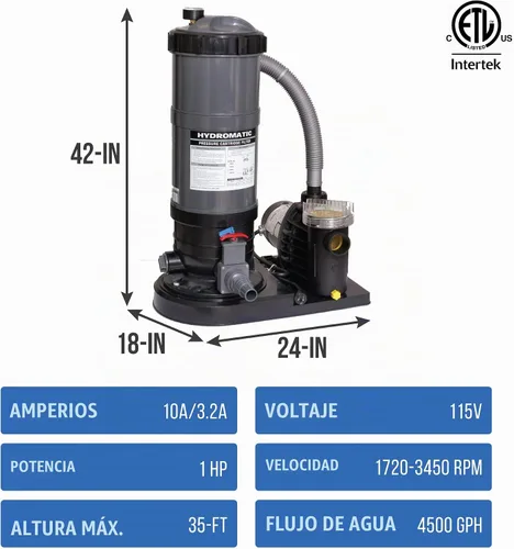 Vista 2 de Sistema de filtro de cartucho Hydromatic 90 SF con bomba de 1 HP para piscinas sobre el suelo