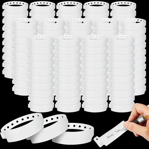 Vista 8 de Henoyso 300 pulseras de plástico blanco para identificación, pulseras de hospital, pulseras de vinilo a granel, impermeables, para pacientes