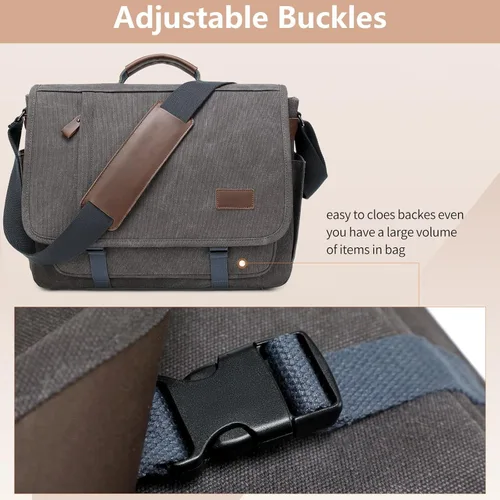 Vista 6 de Laptop Messenger Bag for Men, 17 inch Water-resistant Canvas Laptop Shoulder Business Briefcase Bag