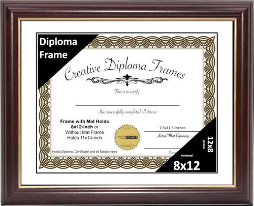Vista 47 de Creative Picture Frames Marco para Diploma de Caoba con Borde Dorado de 12x16 pulgadas con Vidrio y Paspartú Negro y Colgadores de Pared Instalados