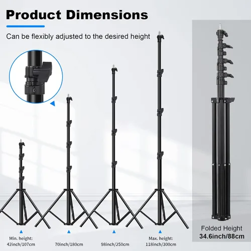 Vista 7 de Soporte de luz resistente de 9.8 pies/9.8 ft, trípode de fotografía, soporte de luz de metal ajustable acolchado con bolsa de transporte de 1/4 a