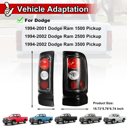 Vista 4 de Nixon Offroad Luces traseras para Dodge Ram 1500 2500 3500 Pickup 1994-2002, luces traseras halógenas, luces traseras de automóvil, reemplazo