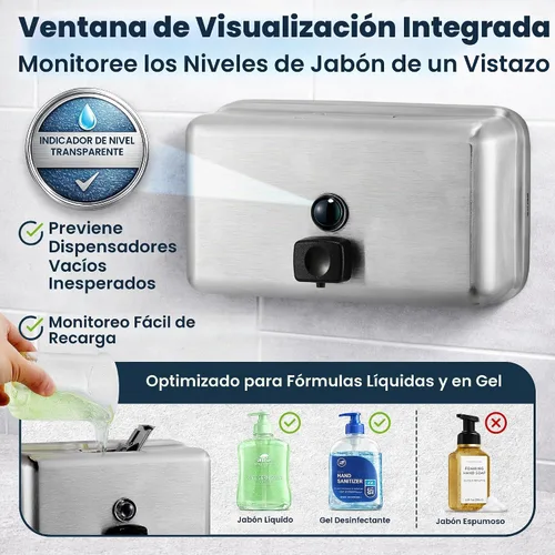Vista 6 de Alpine Dispenser de jabón líquido manual, amurado, de acero inoxidable, 40 onzas de capacidad., Acero inoxidable, 1