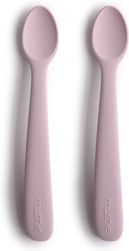 Vista 14 de mushie Cucharas de silicona para bebés Paquete de 2 (rubor/arena cambiante)