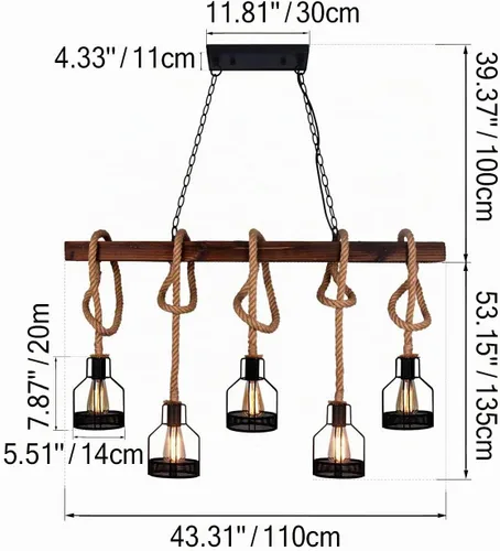 Vista 3 de Luces colgantes de granja para isla de cocina, accesorios de iluminación de cocina, lámpara rústica para comedor con 5 enchufes de bombilla E26
