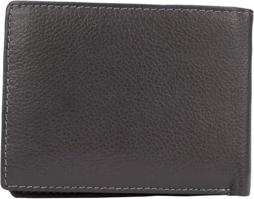 Vista 4 de Cartera delgada de cuero plegable para hombre con bolsillos de bloqueo para tarjetas, monedas y RFID, Gris, Classic