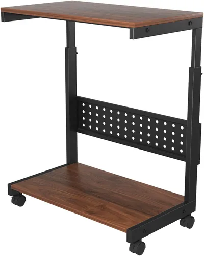 Vista 9 de [Usado] Soporte de torre para computadora/soporte de torre de PC con ruedas, doble nivel y carrito de soporte de CPU ajustable de 5 niveles Nogal