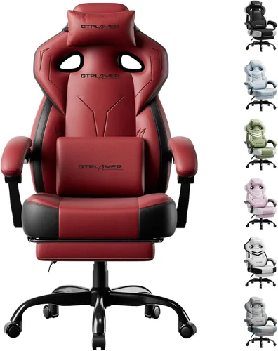 Vista 11 de GTPLAYER Sillas de juegos para adultos, asiento ergonómico grande y alto para juegos con reposapiés y soporte lumbar, cómoda silla de oficina