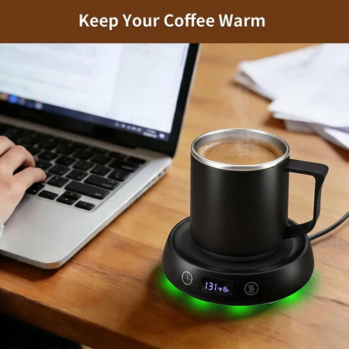 Vista 7 de Juego de calentador de tazas y tazas de café, calentador eléctrico de tazas para escritorio, placa calentadora de velas con temporizador de inicio