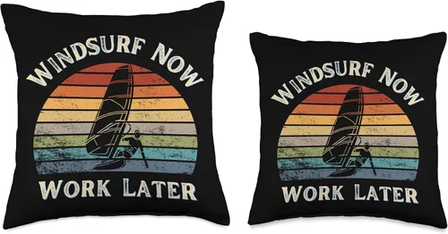 Vista 3 de Funny Windsurf Now Work Later Tee For Windsurfing Lovers Throw Pillow