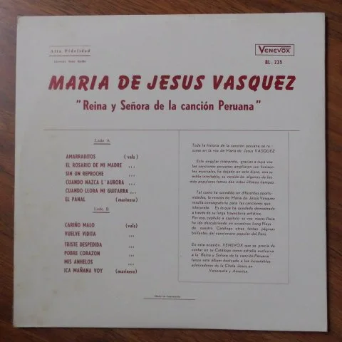 Vista 2 de Maria De Jesus Vasquez / Reina Y Señora De La Cancion Peruana (Vene Vox / Vinyl)