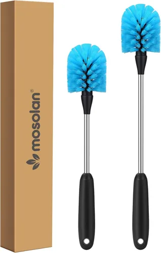 Vista 11 de MOSOLAN Cepillo para botella de agua de acero inoxidable, cepillo de limpieza de mango largo, construido para limpiar botellas deportivas