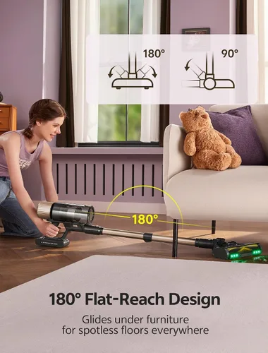 Vista 11 de Ultenic Aspiradora inalámbrica, 600 W, 60 KPA, 65 minutos para el hogar, aspiradora inalámbrica con luz verde, autoportante y plano de 180°, cepillo