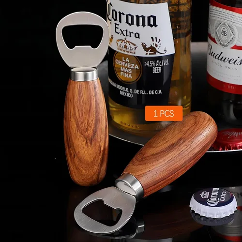 Vista 6 de GREATLINK Abrebotellas de cerveza personalizado con mango de madera, bonito abridor de mano de madera para latas de soda, abrebotellas de sidra