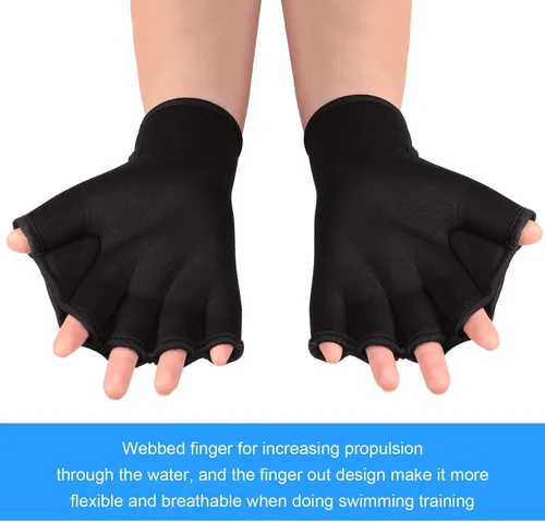 Vista 3 de Sumind - 2 pares de guantes de natación para mujeres y hombres, guantes de neopreno con malla para aeróbicos acuáticos, ejercicio de piscina, Negro