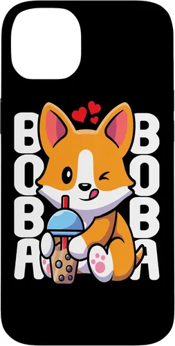 Vista 15 de Funda Kawaii con diseño de corazón de té de burbujas para iPhone 16 Kawaii Boba Dog Corgi Tea Drink
