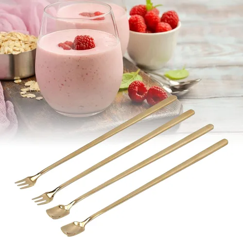 Vista 2 de 4 cucharas de té helado de mango largo, cuchara de café de acero inoxidable 304, cuchara de café de mango largo y tenedor con cuchara de mezcla