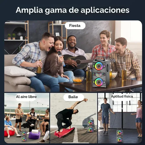 Vista 6 de Altavoces Bluetooth Portátiles 60W Gran Potencia Inalámbrico Fuerte Sonido de Graves Estéreo Boombox Altavoz de Fiesta en Casa con Subwoofer, Radio