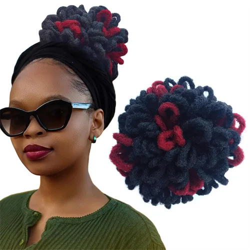 Vista 15 de DreadLocks Chignons Afro High Puff Cola de Caballo con Cordón Moño de Cabello Postizos Faux Locs Chignons con Clip Cola de Caballo para Mujeres
