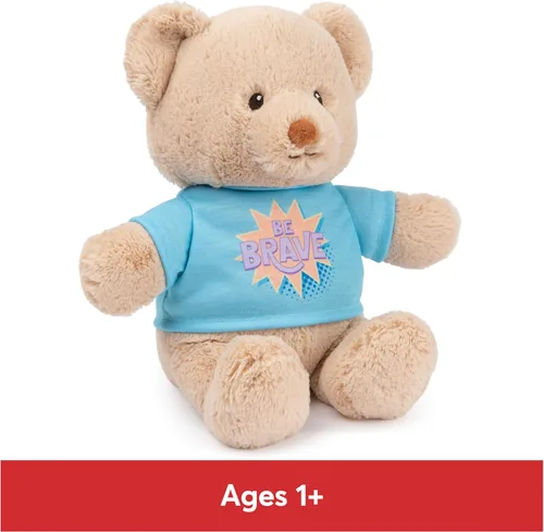 Vista 5 de GUND "Be Brave" Oso de Mensaje Sostenible con Camiseta Azul, Oso de Peluche Hecho de Materiales 100% Reciclados para Edades de 1 Año en Adelante