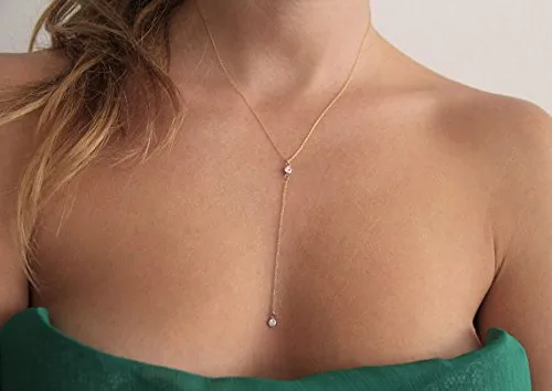 Vista 5 de Handmade Lariat Necklace for Women 18K Gold Plated Dainty Drop Y Chain Necklace Jewelry for Women Girl Gifts with Simulated Diamond16 to 18