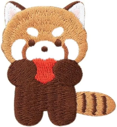 Vista 5 de Parche bordado de panda rojo de dibujos animados, autoadhesivas, parches de mapache pequeño, calcomanías de tela para coser sin costura para ropa