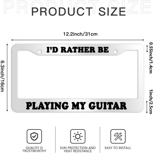 Vista 6 de Placa de matrícula con texto en inglés "I'd Rather BE Playing My Guitar", placa frontal para automóvil, 12 x 6 pulgadas
