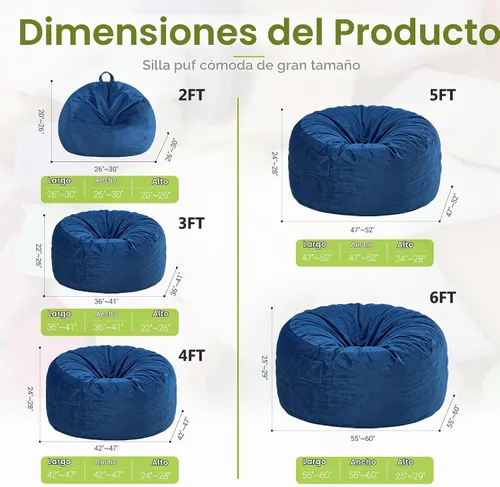 Vista 2 de Homguava Silla Puf de 5 Pies Puf Gigante con Relleno de Espuma Viscoelástica, Cómodas Sillas Puf para Adultos, Silla Puf para Adultos con Funda