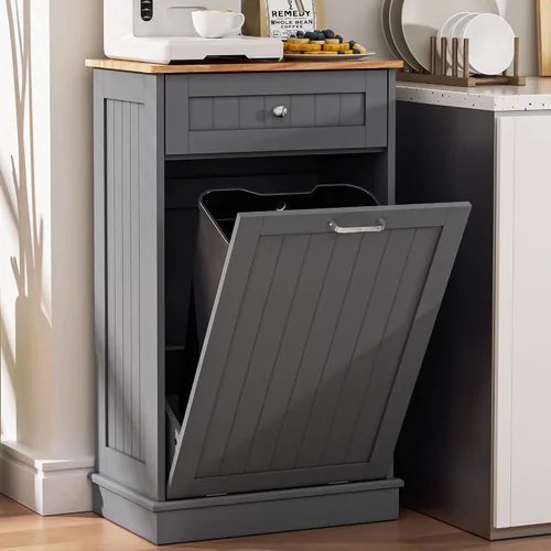 Vista 12 de Spurgehom Gabinete de Basura Inclinable de 13 Galones Bote de Basura de Cocina Oculto Gabinete de Basura y Reciclaje Independiente con Cajón Oculto