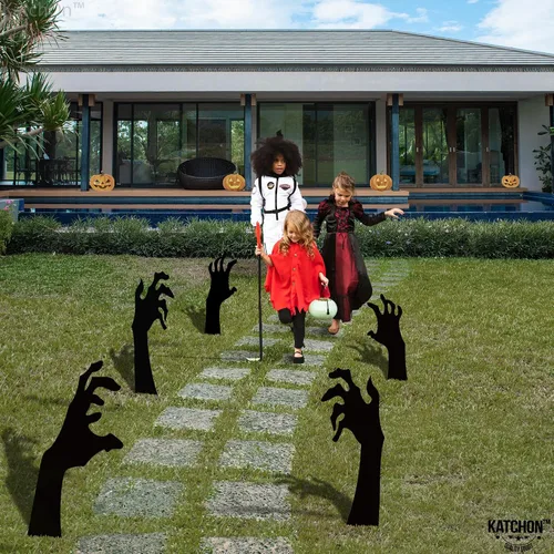 Vista 4 de KatchOn, Letreros aterradores de mano con estacas – Grandes, 16 pulgadas Letreros de patio de Halloween para decoraciones de Halloween al aire