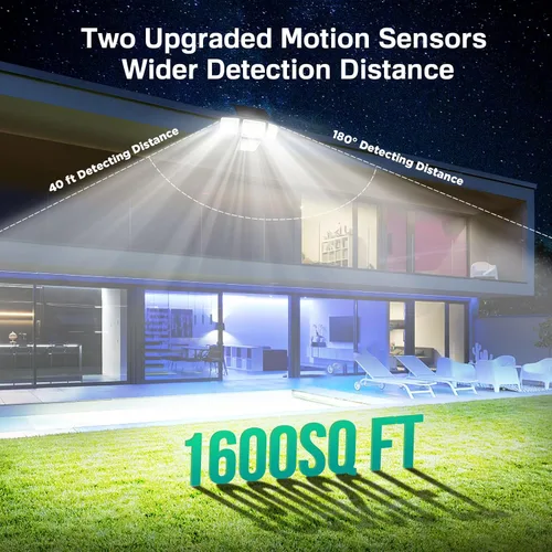 Vista 4 de LYWALT Luces solares para exteriores – 3000 lm, 188 luces LED con sensor de movimiento, 4 cabezales IP65, luces de inundación de seguridad