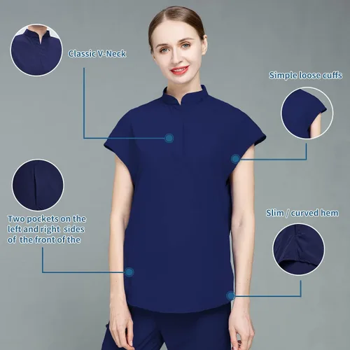 Vista 3 de niaahinn Unsex - Conjunto de traje médico para mujer, cuello en V y pierna recta, pantalones con cordón, uniformes de enfermería para hombres