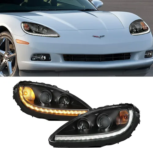 Vista 7 de ANZO (121553) 2005-2013 Chevy Corvette Proyector estilo tablón Switchback H.L. Negro ámbar