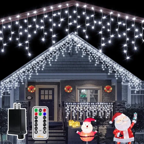 Vista 13 de Ollny Luces de carámbano de 504 LED/41 pies, blancas cálidas y frías, con control remoto, 8 modos, temporizadores, impermeables, colgantes