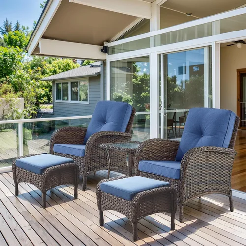 Vista 35 de HUMMUH Juego de 2 sillas de mimbre para exteriores, sillas de comedor con respaldo alto y asiento profundo para jardín, porche, patio trasero
