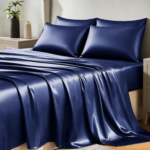 Vista 17 de Juego de sábanas de satén CozyLux de microfibra sedosa con bolsillo profundo, sábana bajera plana y fundas de almohada, suave y suave