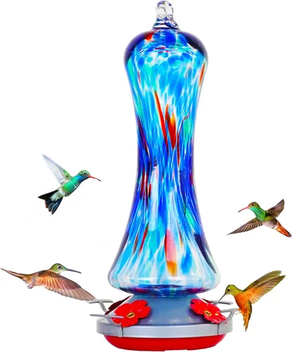 Vista 12 de Comedero de vidrio para colibríes para exteriores: regalo de colibríes naranjas para colgar en ventana para mujeres, foso de hormigas incluido, base