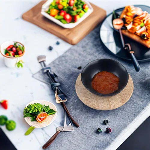 Vista 4 de Platos de cerámica mate para salsa de soja, cuencos de salsa de soja para sushi negra, platos de aperitivo con borde irregular para cocina, hogar