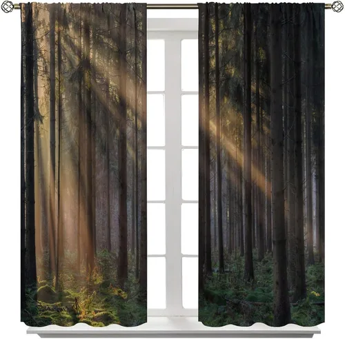 Vista 8 de Cortinas de bosque, árboles altos rectos, encantadores paisajes con temática de la naturaleza, cortinas opacas decorativas, para dormitorio, sala