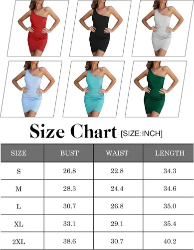 Vista 7 de Vestido ajustado sexy de un hombro para mujer, fruncido, fruncido, para club, fiesta, cóctel, mini vestidos
