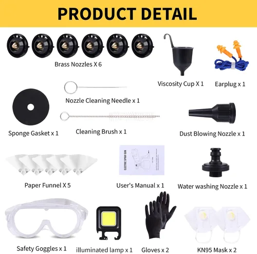 Vista 7 de Pulverizador de pintura con luz LED, pistola de pintura de 1000 W con juntas de limpieza y soplado, pistola de pintura en aerosol de 47.3 fl oz