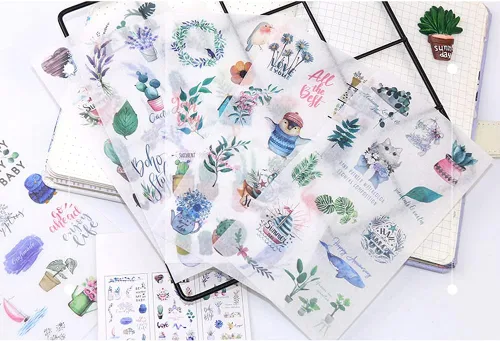 Vista 3 de Kawaii - Juego de calcomanías con diseño de plantas verdes y flores, paquete de calcomanías para álbumes de recortes, diario, diario, agenda