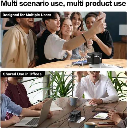 Vista 8 de Adaptador de viaje universal, adaptador de corriente internacional GaN de 70 W con 3 puertos USB C y 1 USB A de carga rápida, cargador de pared PD