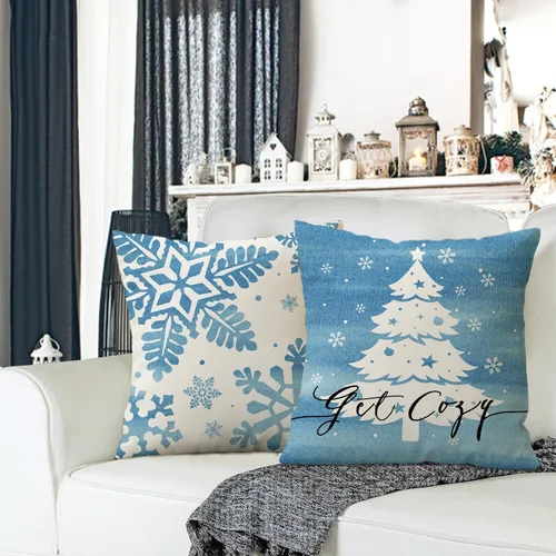 Vista 6 de Fahrendom Juego de 4 fundas de almohada decorativas con diseño de copo de nieve de invierno de 20 x 20 pulgadas, diseño de hojas de árbol de Navidad