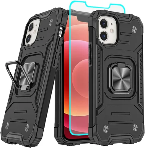 Vista 13 de HNHYGETE Funda para iPhone 12 / iPhone 12 Pro con protector de pantalla: [grado militar de 20 pies probada en caídas] anillo a prueba de golpes