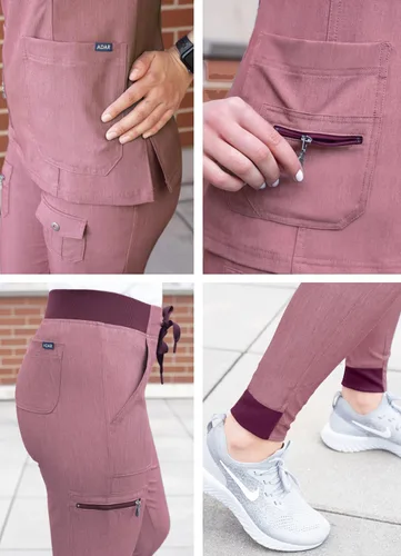 Vista 5 de Adar Pro Flawless Plus - Conjunto de uniforme médico para mujer, parte superior con cuello en V y pantalones deportivos