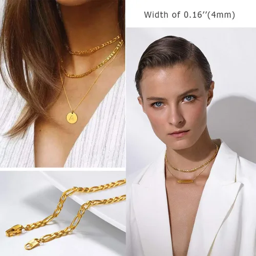 Vista 3 de PROSTEEL 316L Stainless Steel Figaro Chain Necklace for MenWomen, Black18K Real Gold Plated, 4mm to 13mm, 14inch to 30inch, Come Gift Box